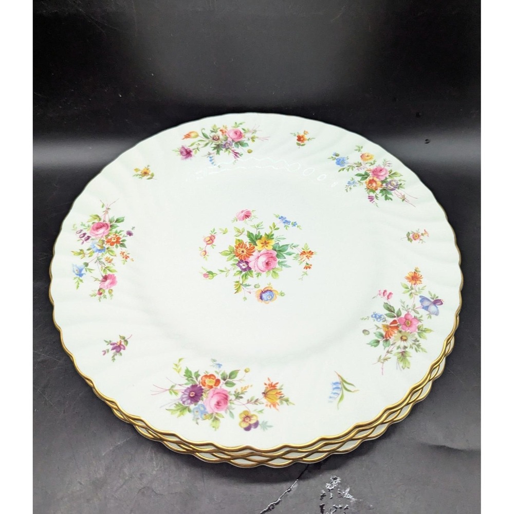 Set/4 Vintage Minton Marlow Floral Flower Dinner Plate 10.5" England
